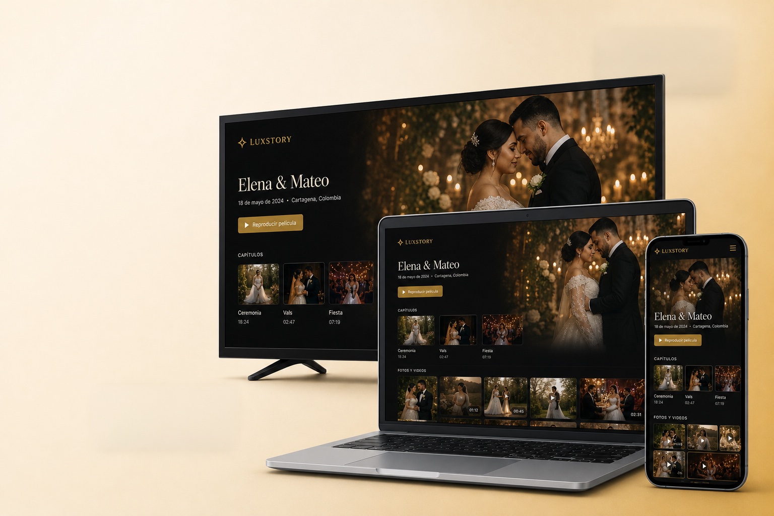 Portal LuxStory en Smart TV, computadora y celular